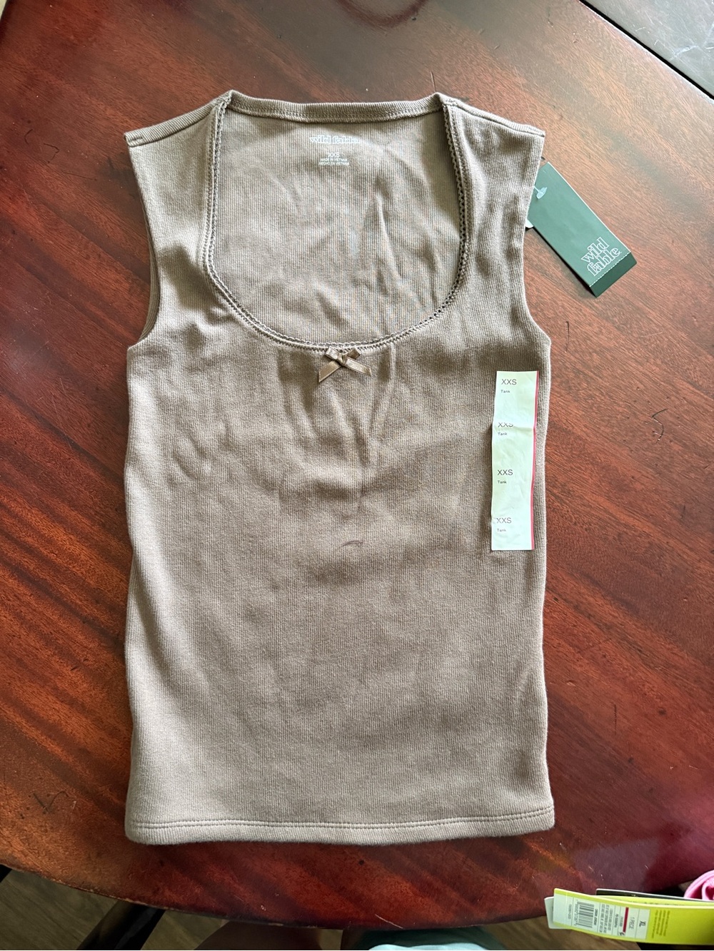 wild fable Brown Scoop Neck Tank with Front Bow Accent